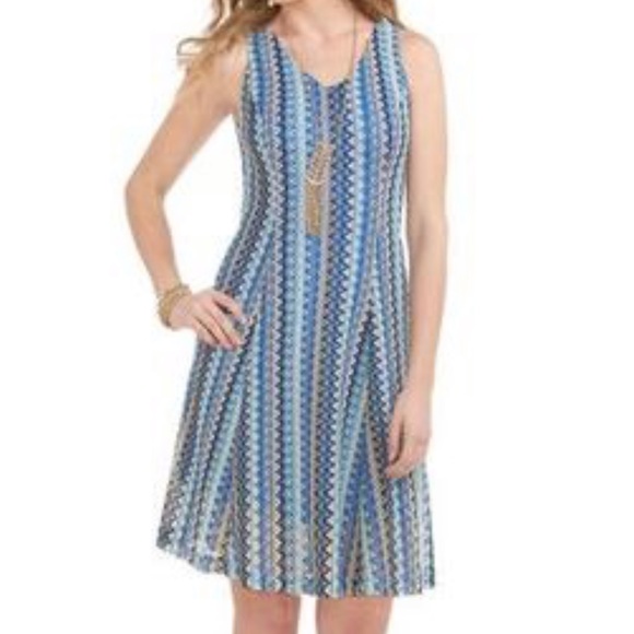 NWT Cato Blue Multi Crochet Lace V Neck Short Dress - Picture 2 of 5